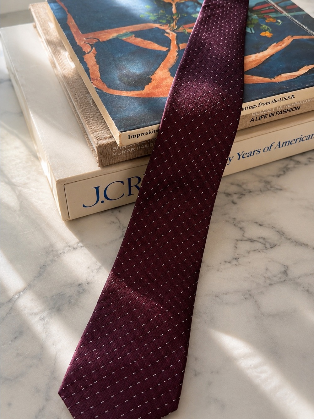 John Varvatos Burgundy Silk Tie with Subtle Dot Pattern